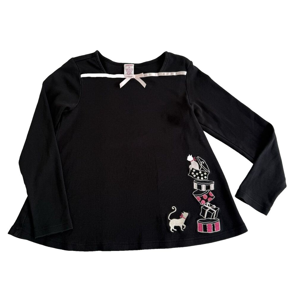 Vtg Y2K Gymboree 9 City Sidewalk Black Pink Swing Top Shirt Cats Hat Box Kitty